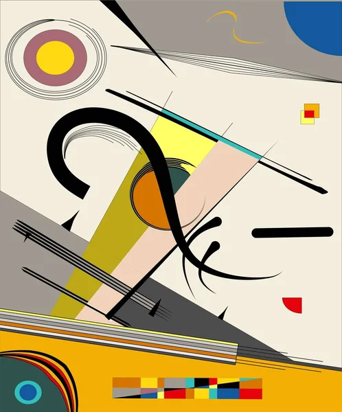 Soyut bej arkaplan, süslü geometrik ve eğri şekiller, dışavurumculuk sanat tarzı