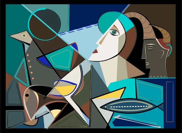 Färgglad Bakgrund Kubism Konst Stil Abstrakt Porträtt — Stock vektor