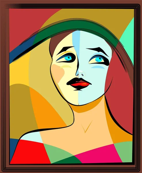 Colorful Abstract Background Cubism Art Style Woman Portrait — Stock vektor