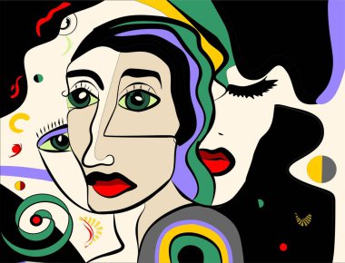 Colorful background, cubism art style,abstracts portraits