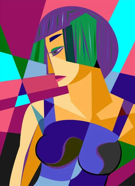 Bunter Hintergrund Kubismus Kunststil Abstraktes Porträt — Stockvektor
