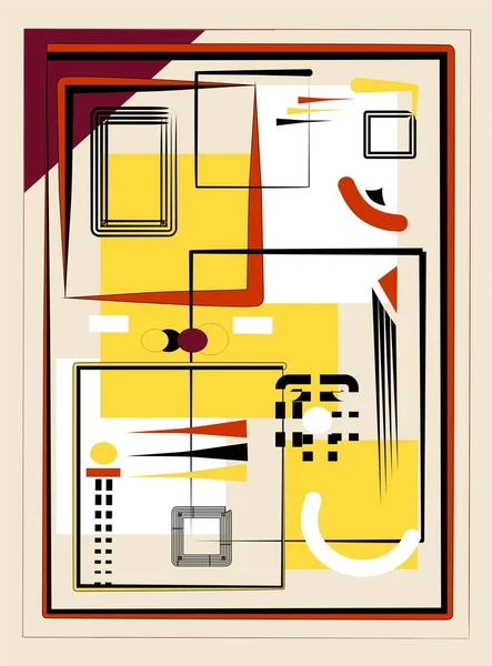 soyut kompozisyon, bej arkaplanda süslü geometrik renkli şekiller