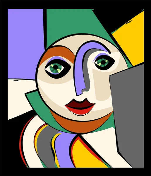 Färgglada Avstå Porträtt Kubism Konst Stil Runt Ansikte — Stock vektor