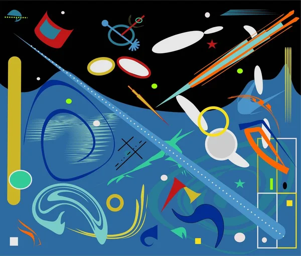 soyut kompozisyon, süslü renkli şekiller, mavi, beyaz, yeşil