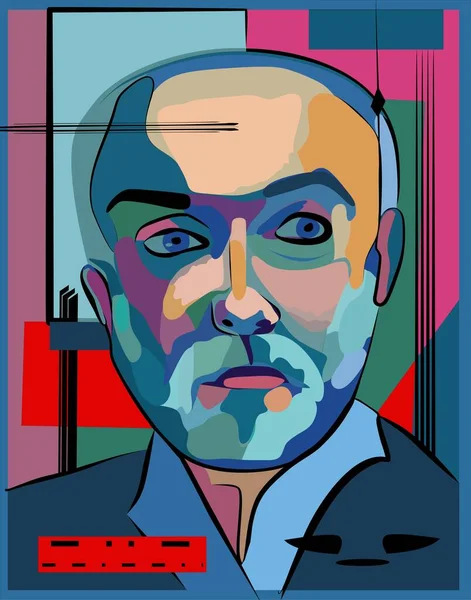 Fond Coloré Style Art Cubisme Portrait Homme Barbe Blanche — Image vectorielle