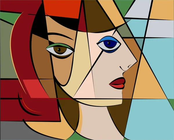 Färgglad Bakgrund Kubism Konst Stil Abstrakt Porträtt — Stock vektor