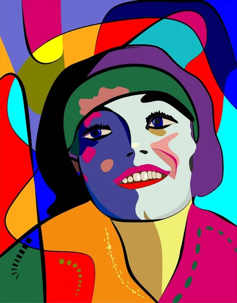 Färgglada Abstrakt Bakgrund Kubism Konst Stil Flicka Porträtt Med Hårband — Stock vektor