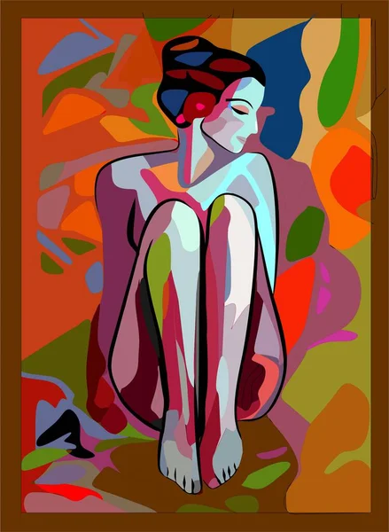 赤い模様の背景に女性の肖像画 — ストックベクタ