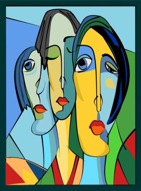 Renkli arkaplan, kübizm sanat tarzı, soyut yüzler