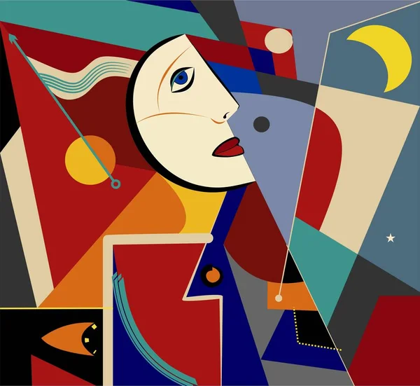 Färgglad Bakgrund Kubism Konst Stil Abstrakt Ansikte — Stock vektor