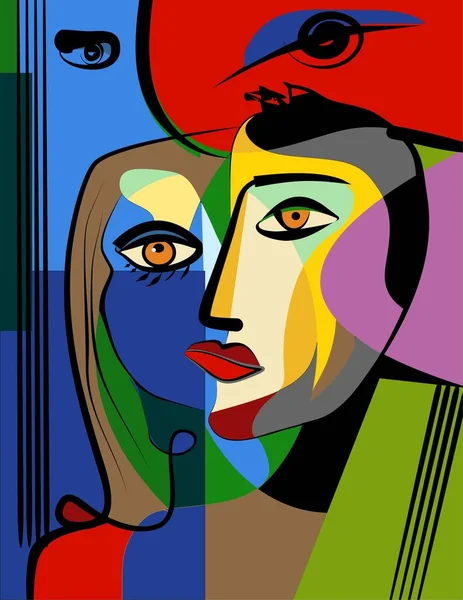 Colorful Background Cubism Art Style Abstracts Portraits — 스톡 벡터