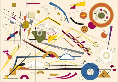 Soyut bej arkaplan, süslü geometrik ve eğri şekiller, dışavurumculuk sanat tarzı