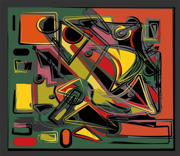 Composición Formas Coloridas Abstractas Sobre Fondo Verde Oscuro — Vector de stock