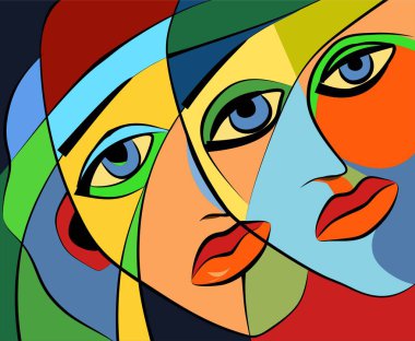Colorful background, cubism art style,abstracts portraits