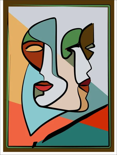 Colorful Background Cubism Art Style Abstracts Portraits — Vetor de Stock