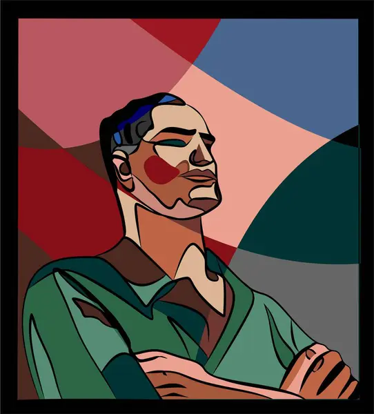 Fundo Colorido Estilo Arte Cubismo Retrato Homem Que Tomou Uma — Vetor de Stock