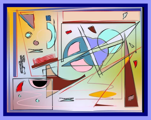 抽象的な背景 ファンシー幾何学および曲げられた形 赤い青い黄色 表現主義の芸術様式 — ストックベクタ