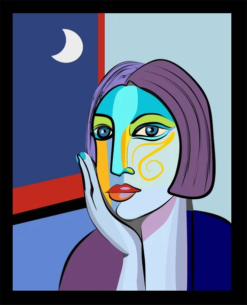 Färgglada Abstrakt Bakgrund Kvinna Nära Fönstret — Stock vektor