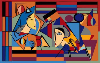 Renkli arkaplan, kübizm sanat tarzı, soyut yüzler