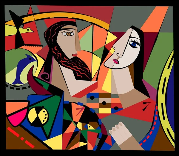 Colorful Background Cubism Art Style Abstract Portraits — Vetor de Stock