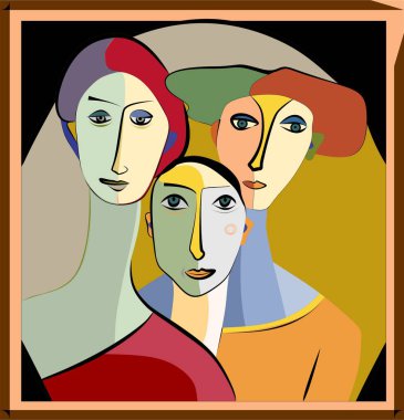 Renkli arkaplan, kübizm sanat tarzı, soyut yüzler