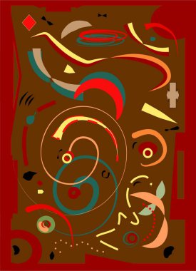 Kahverengi arkaplanda soyut renkli şekillerin bileşimi