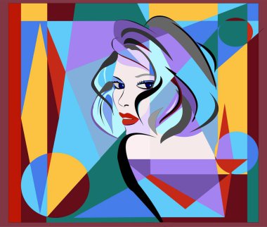 Colorful abstract background, cubism art style,woman portrait