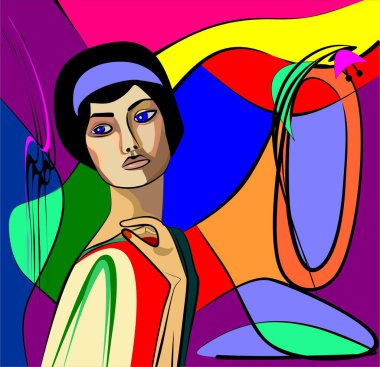 Colorful abstract background, cubism art style,woman portrait