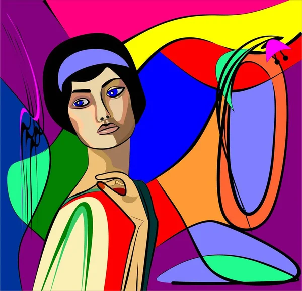 Colorful abstract background, cubism art style,woman portrait
