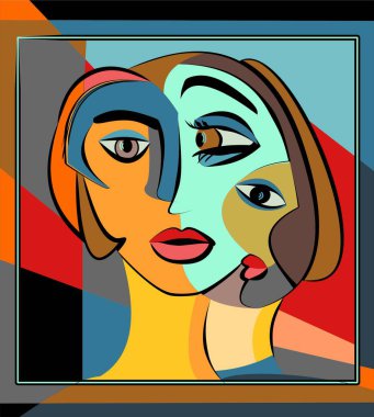 Renkli arkaplan, kübizm sanat tarzı, soyut portre