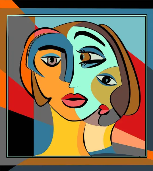 Renkli arkaplan, kübizm sanat tarzı, soyut portre