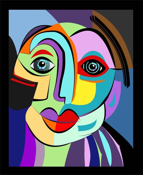 Renkli soyut portre, kübizm sanat tarzı, yuvarlak yüz.