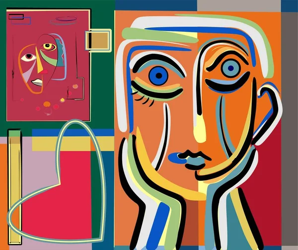 Renkli arkaplan, kübizm sanat tarzı, soyut portre
