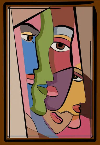 Renkli arkaplan, kübizm sanat tarzı, soyut yüzler
