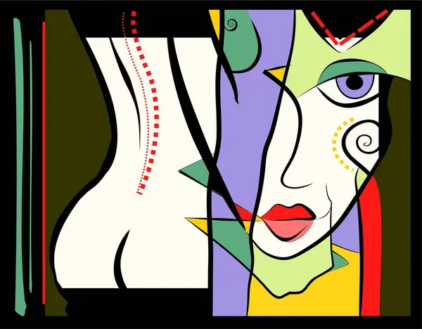 Renkli arkaplan, kübizm sanat tarzı, soyut figür