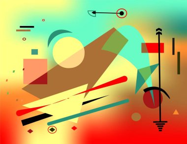 Soyut arkaplan, süslü geometrik ve eğri şekiller, dışavurumculuk sanat tarzı