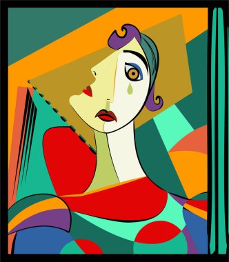 Renkli arkaplan, kübizm sanat tarzı, soyut portre
