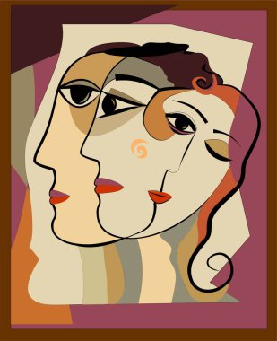 Renkli arkaplan, kübizm sanat tarzı, soyut yüzler