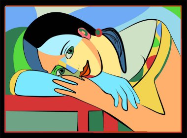 Renkli arkaplan, kübizm sanat tarzı, soyut portre