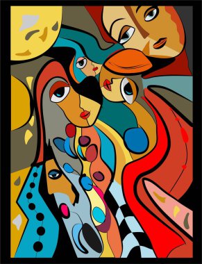Renkli arkaplan, kübizm sanat tarzı, soyut yüzler
