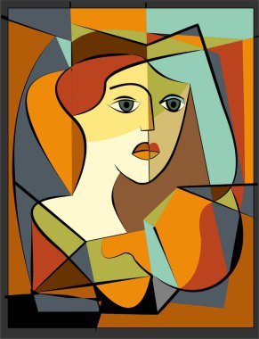 Renkli arkaplan, kübizm sanat tarzı, soyut portre