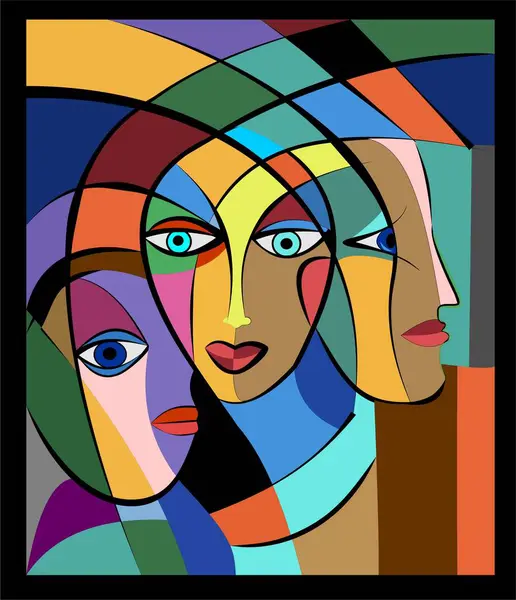 Renkli arkaplan, kübizm sanat tarzı, soyut yüzler