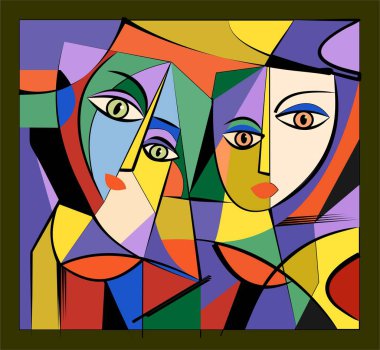 Renkli arkaplan, kübizm sanat tarzı, soyut yüzler