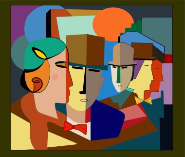 Renkli arka plan, kübizm sanat tarzı, insanlar