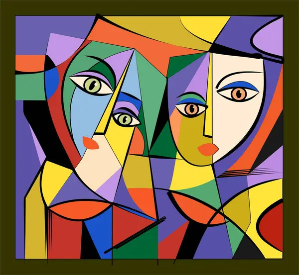 Renkli arkaplan, kübizm sanat tarzı, soyut yüzler