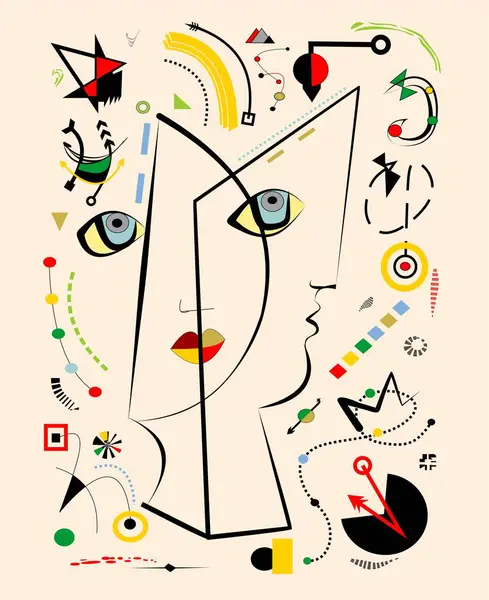 Renkli arkaplan, kübizm sanat tarzı, soyut portre