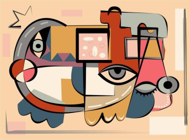 soyut kompozisyon, süslü renkli şekiller, mavi, turuncu, sarı