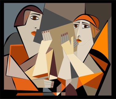 Renkli arkaplan, kübizm sanat tarzı, soyut portre