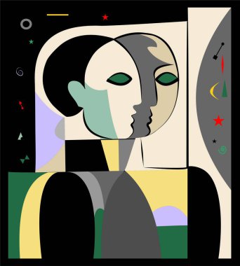 Renkli arkaplan, kübizm sanat tarzı, soyut yüzler