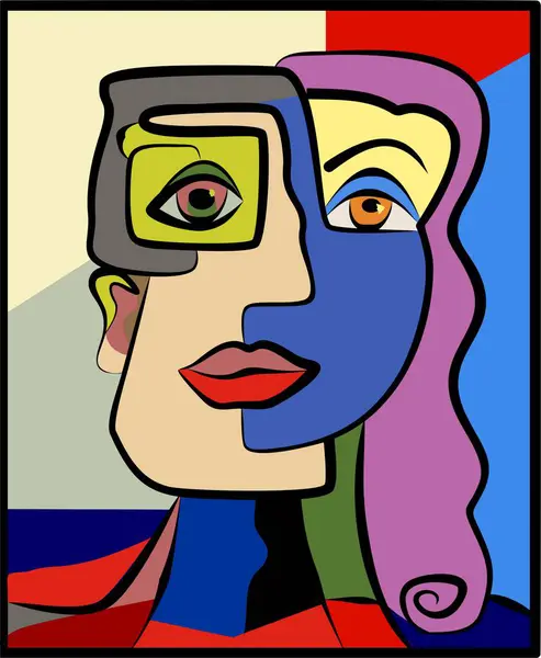 Renkli arkaplan, kübizm sanat tarzı, soyut portre